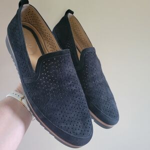 Franco Sarto Haiku Perforated Leather Suede Loafer Flats Size 9 Black